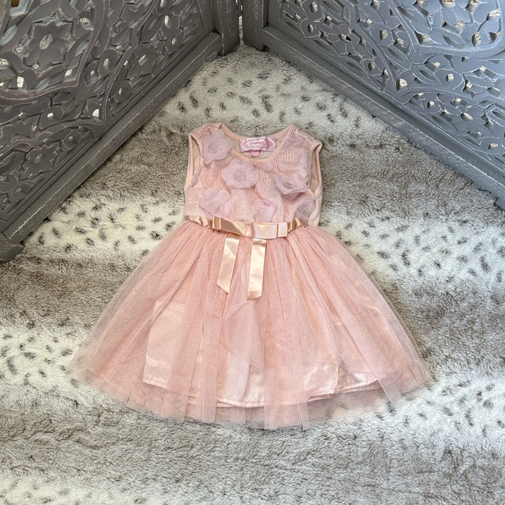Popatu pink party dress baby girl 12 months embroidered floral tutu formal event